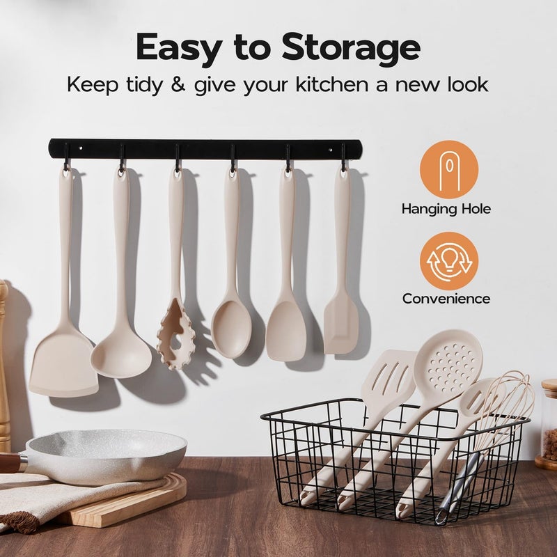 Onader Silicone Cooking Utensils Set of 10, Kitchen Utensils for Nonstick Cookware, Heat Resistant & Nontoxic Spatula Set- Khaki - Image 5